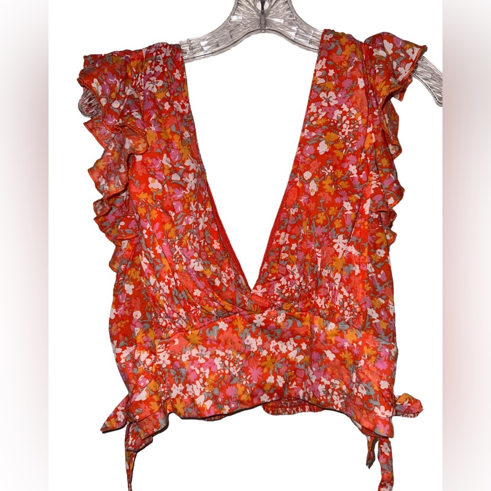 Free People pretty dayz orange SIZE L mid drift top preowned - Picture 1 of 3